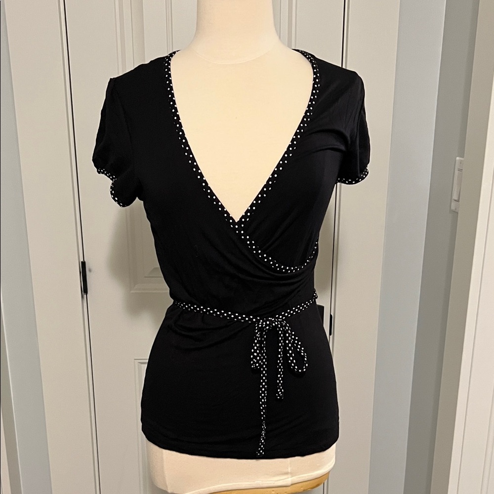 Ricki's Black Top with White Polka Dot Trim